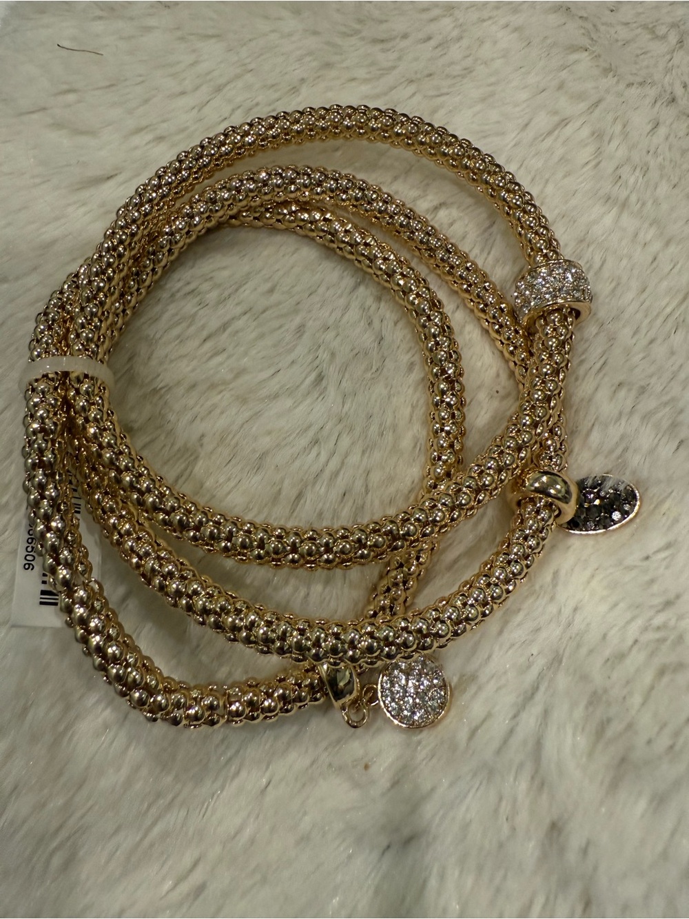 Gold-Tone Multi-Strand Crystal Charm Bracelets Set/3